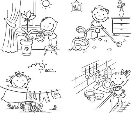 Раскраска уборка в доме для детей