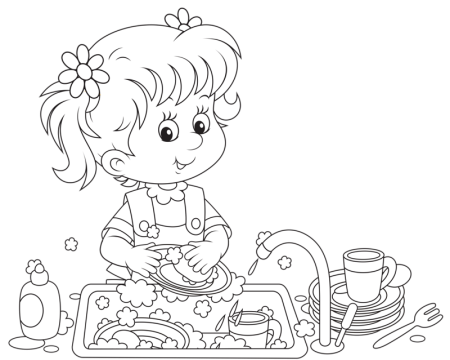 Раскраска мытье посуды для детей