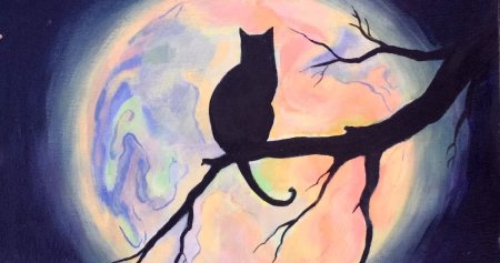 Пейзаж с силуэтом кошки