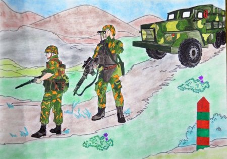 Детский рисунок на тему армия