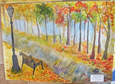 Осенний пейзаж цветными карандашами