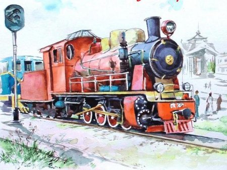 Паровоз акварель