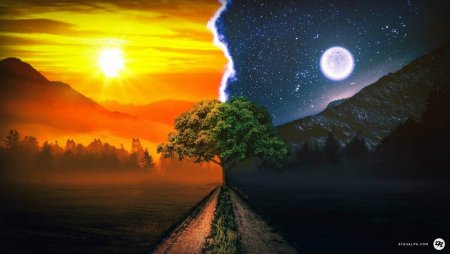 Солнце и Луна на небе