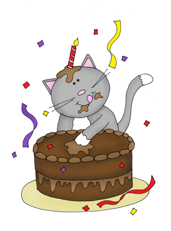 Котик с тортиком с днем рождения