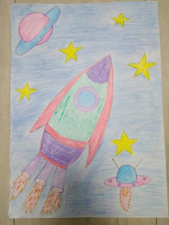 Гагарин в космосе рисунок