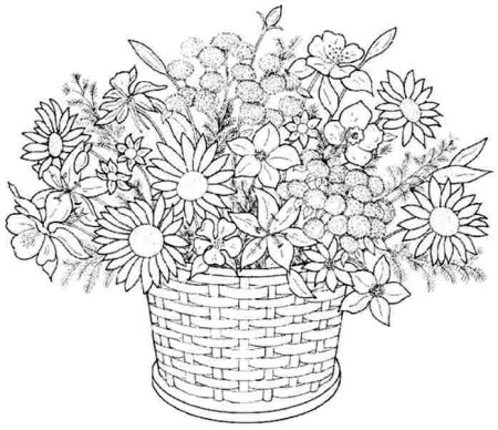 Раскраска цветы в корзине