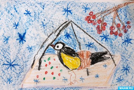 Рисование в подготовительной группе синичка в кормушке