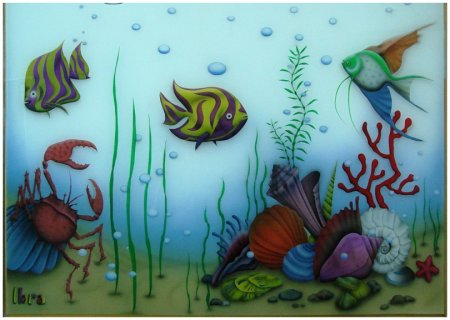 Аквариум с рыбками красками