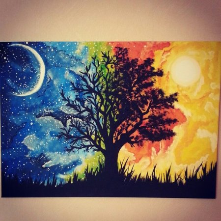 Рисунок день и ночь красками