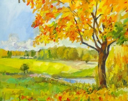 Осенний пейзаж гуашью