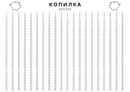 Таблица для копилки из тик тока