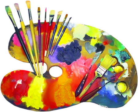 Палитра с красками и кистями