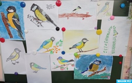 Рисунки и поделки Синичкин день