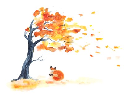 Осеннее дерево под ветром и дождем