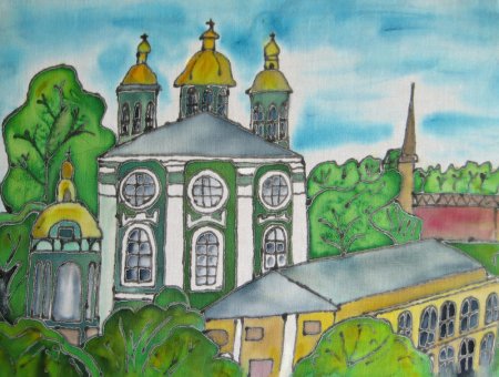 «Праздничный салют над городом» (восковые мелки + акварель)