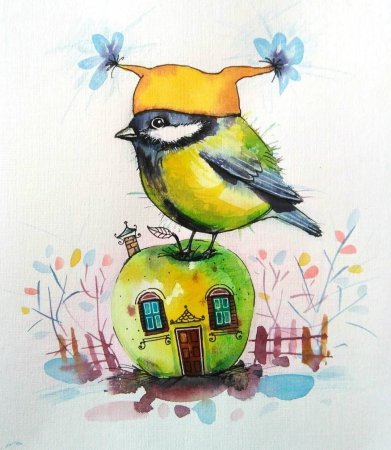 Рисование птицы на кормушке