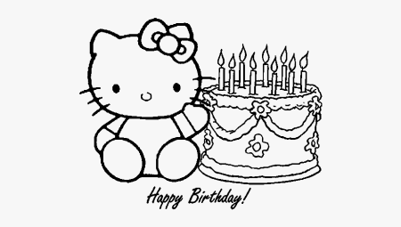 Раскраска Китти с днем рождения