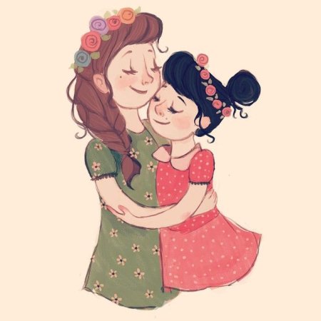 Мультяшная девочка с мамой