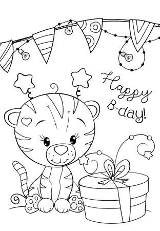 Раскраска Хелло Китти с днем рождения
