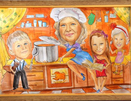 Шарж бабушка и дедушка с внуками