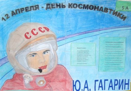 Плакат ко Дню космонавтики в школе