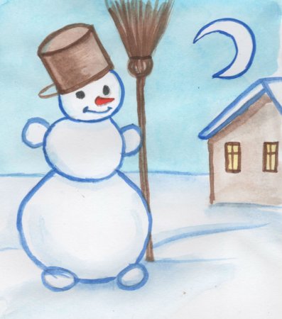 Зимний пейзаж гуашью