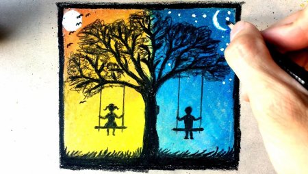 Рисунок день и ночь красками