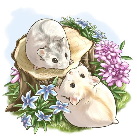 Милые животные с цветами арт