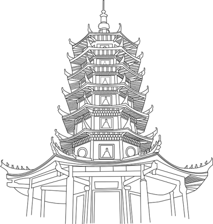 Буддийский храм карандашом