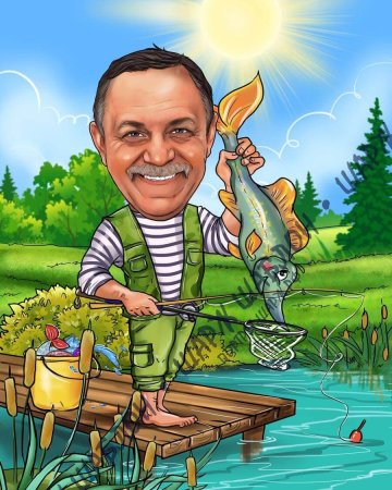 Дружеский шарж на рыбака
