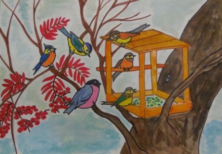 Рисование кормушка для птиц старшая группа