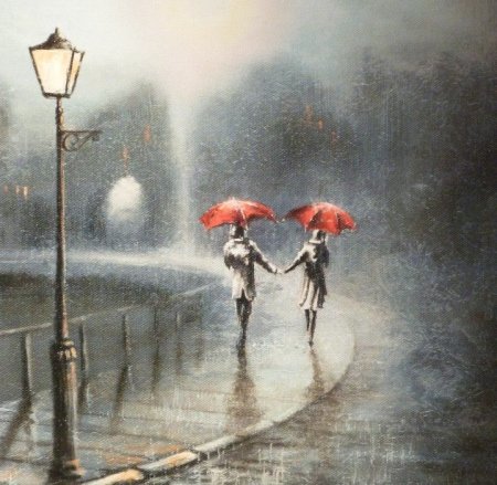 Акварель двое под дождем