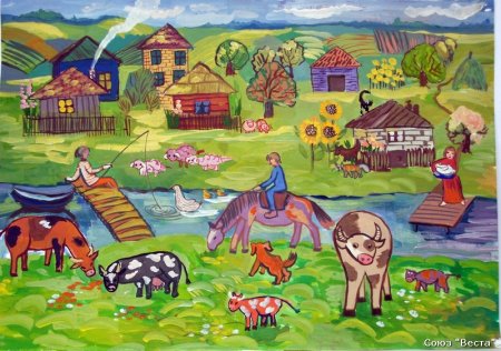 Рисование сельский пейзаж