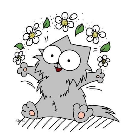 Мультяшный кот с букетом