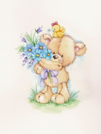 Милые мишки с цветами