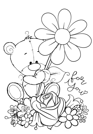 Мишка с букетом раскраска