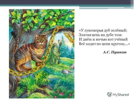 У Лукоморья дуб зеленый кот ученый