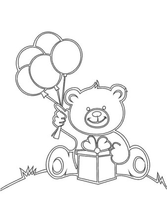 Мишка с шариками раскраска