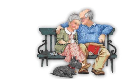 Бабушка с дедушкой на скамейке