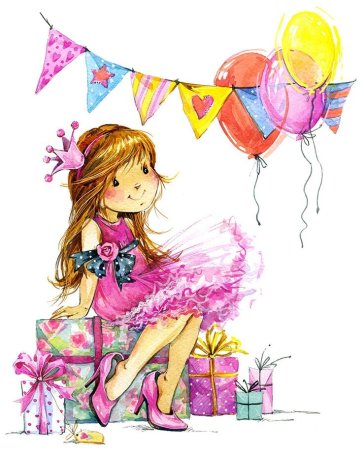 Открытка акварель на др девочки