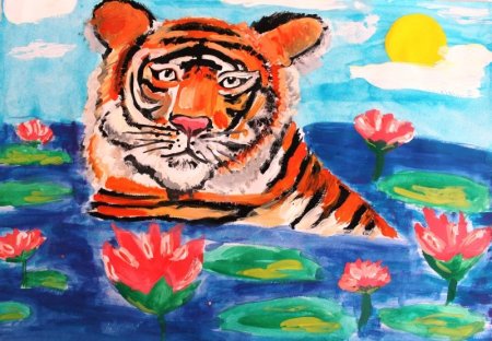 Тигр красками для детей
