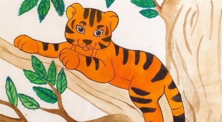 Тигренок рисование с детьми