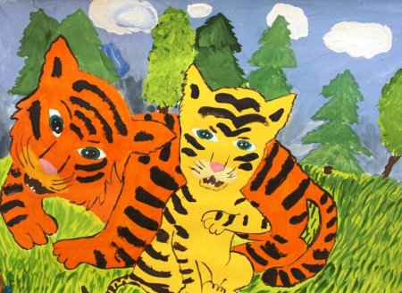 Тигр рисунок детский