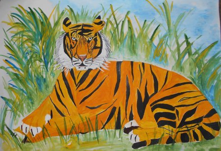 Тигр акварелью для детей