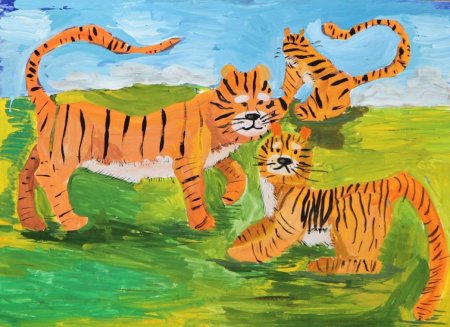 Тигр красками для детей