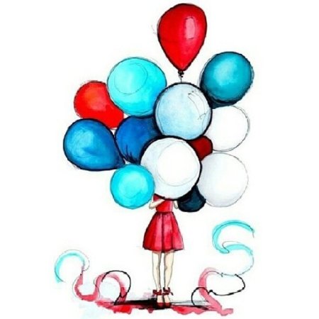 Нарисованная девочка с шариками