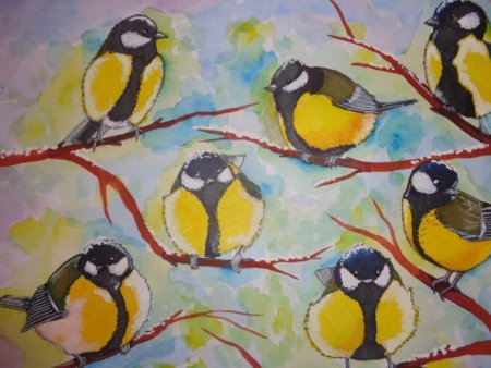 Рисование птички синички