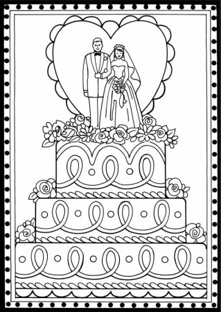 Раскраска свадебный торт