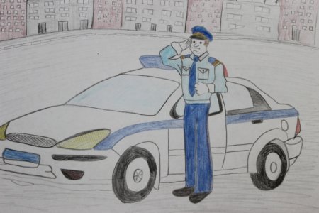 Рисунок ко Дню полиции с машиной