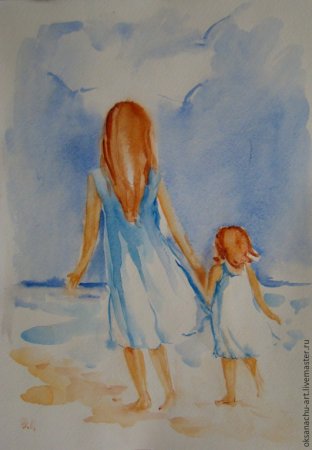 Мама с ребенком акварель